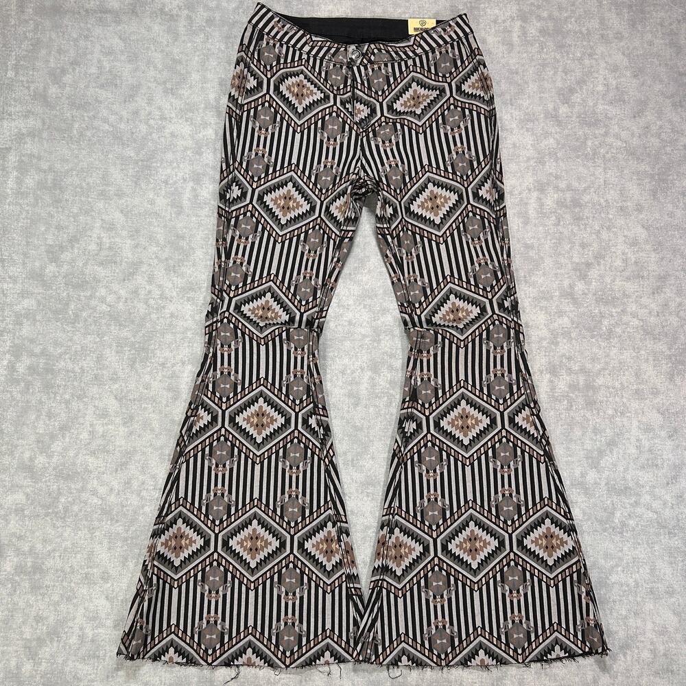 Rock & Roll Denim Reversible Bell Bottom Flare Jeans 31x34 Black Aztec Western
